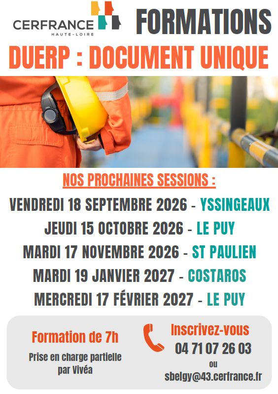 Affiche des dates de formation DUERP en 2026/27